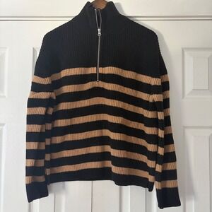 & Other Stories Stockholm Atelier Black‎ Tan Striped Quarter Zip Sweater Small
